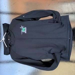 black zip up fleece jacket Ladies' Med ND hockey w sleeve pocket & thumb slits